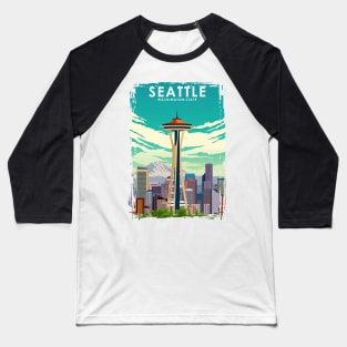 Seattle Washington State Travel Poster Baseball T-Shirt